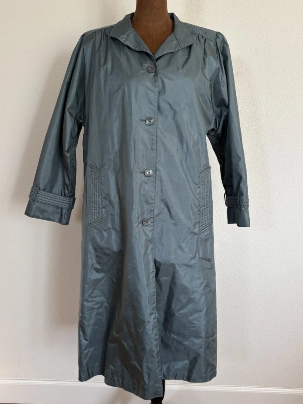 Vintage Chiango by  Fleet Street Women's Size 4 Teal Metallic Rain Trench Coat
